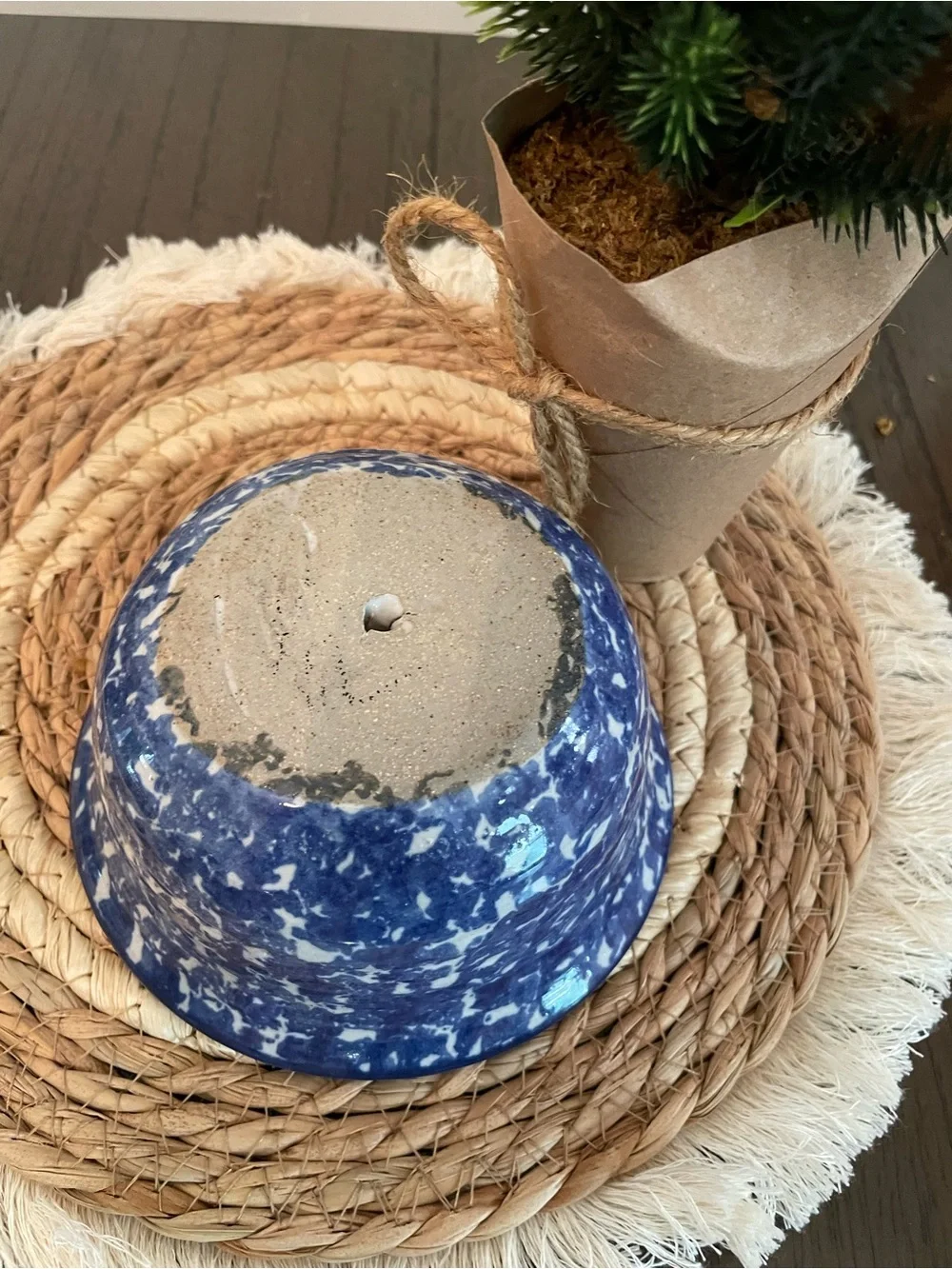 Vintage Blue and White Speckle Ceramic Bowl